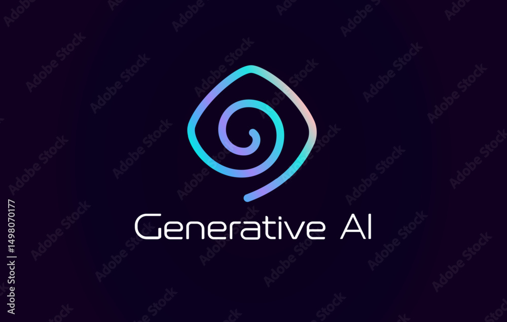 Poster generative ai logo with glowing spiral shape, gradient lines, modern tech feel. funnel icon for ai b