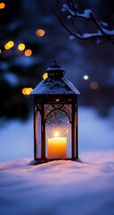 Snowy Night with Lantern Glow.