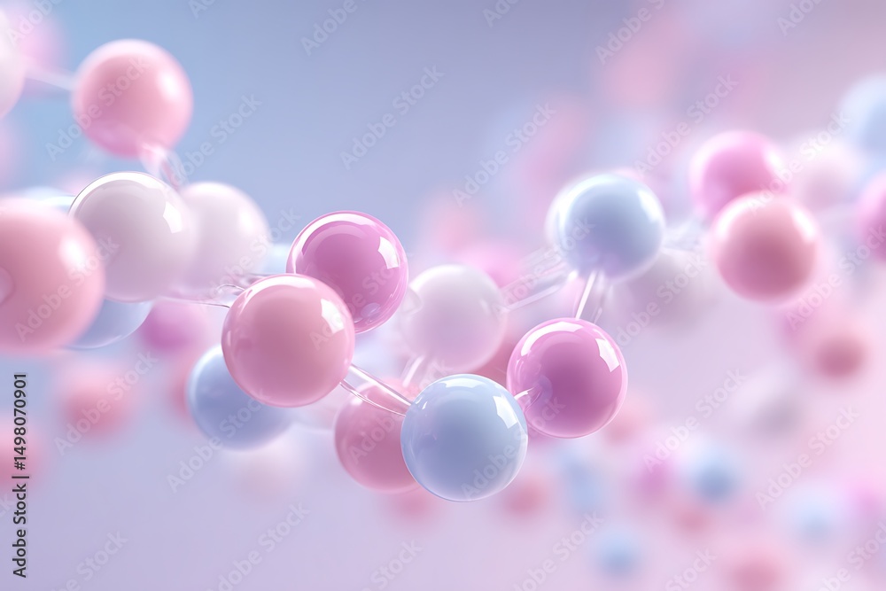 Wall mural molecular links scattered lightly across lower third with rest of image clean on pastel gradient,