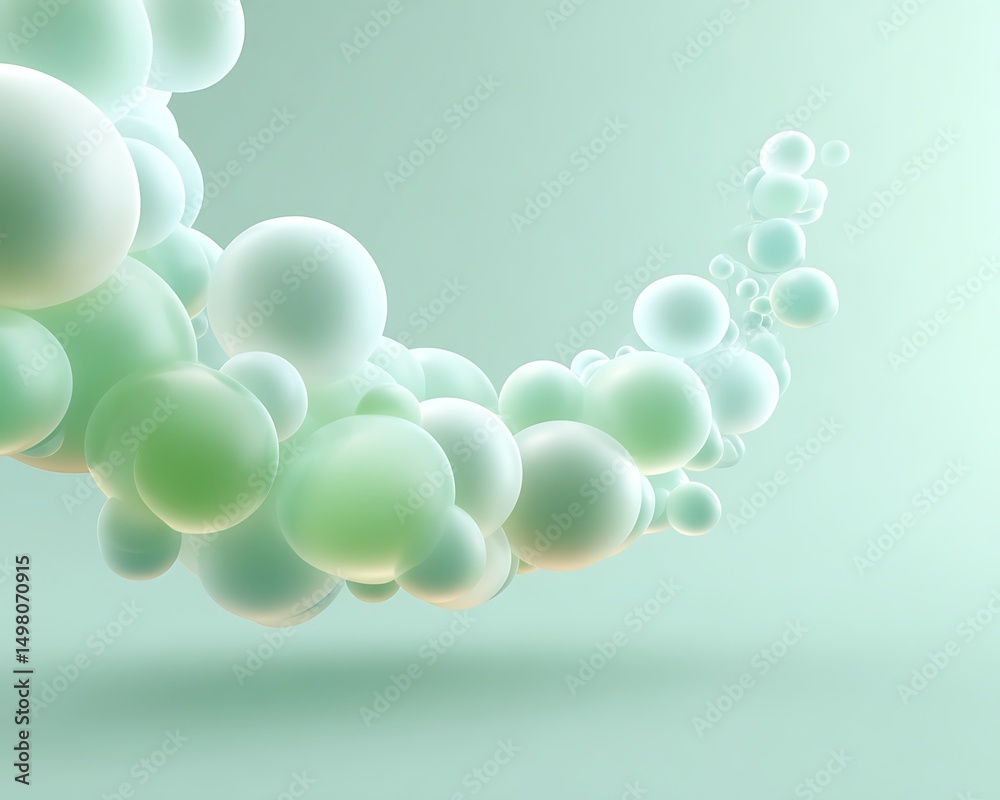 Wall mural molecular ring structure positioned bottom left on soft pale green gradient with wide empty margins,