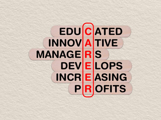 concept word career, crossword written on wooden stick, business career concept with copy space