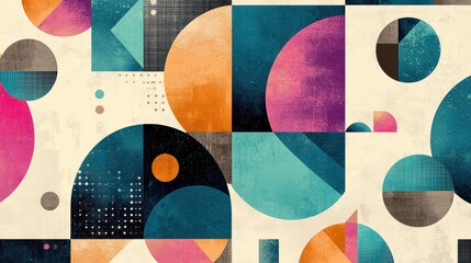 Abstract Art: A Colorful Composition of Squares and Circles