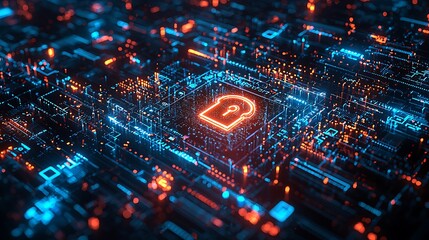 Obraz premium Technology padlock with glowing electric wires high resolution picture