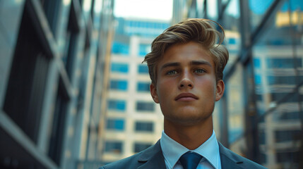 Young businessman portrait in urban vit envirenment wearing full suit