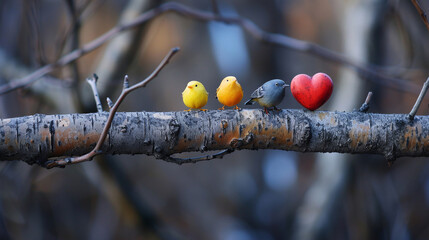 Three beautiful birds on top of a tree branch