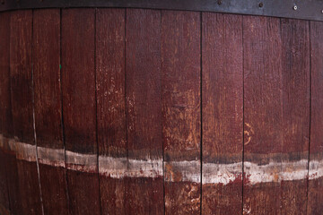 Vintage wooden barrels with alcohol.
