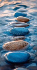 Stones Path with Calm Water, and Sunset.