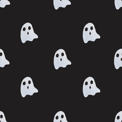 Seamless Repetitive Ghost Pattern Against Black Background For Creepy Holiday Decorations