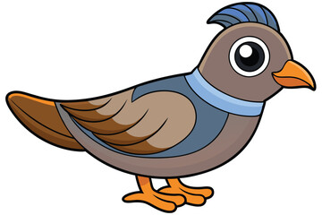 Cartoon Quail Illustration Brown Bird with Blue Crest and Orange Beak and Feet