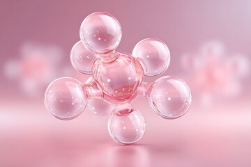 Transparent molecular bonds clustered near bottom center on soft pink gradient background with negative space,