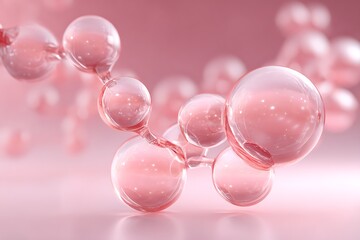 Transparent molecular bonds clustered near bottom center on soft pink gradient background with negative space,