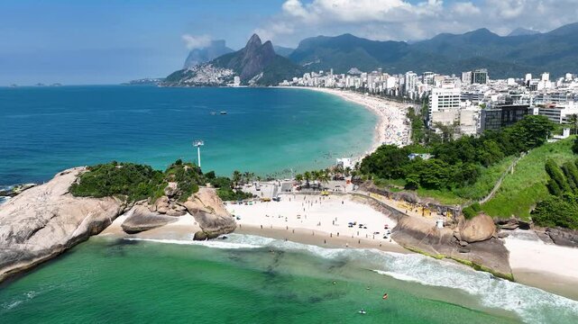 Arpoador Beach In Downtown Rio De Janeiro Rio De Janeiro Brazil. Amazing Skysrapers And Traffic On Street Viewed From Above. Paradise Island Landscape Leisure Vibrant. Paradise Island Coast.