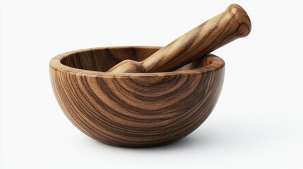Wooden mortar and pestle, set, for grinding herbs and spices in the kitchen.