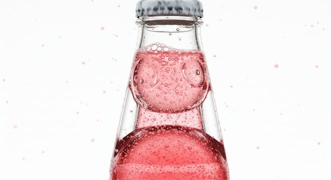 Ramune Strawberry Fizz: Classic Bottle and Pink Bubbles - Refreshing Ramune strawberry soda, bubbly and pink, in a classic bottle. Symbolizes summer, sweetness, nostalgia, refreshment, and fun