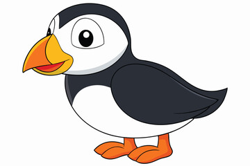 Obraz premium Cartoon Puffin Bird with Large Orange Beak and Feet Standing Angled