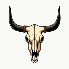Fototapeta premium Bison Skull Vector Illustration: Detailed Line Art of a Bull Skull with Horns on White Background