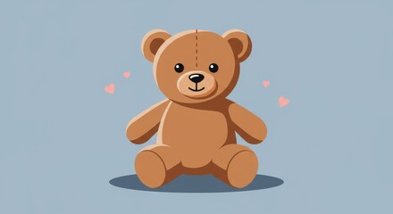 Fototapeta premium Serene Smoky Blue Teddy Bear: A Huggable Flat Illustration - Gentle teddy bear, soft hues, comforting feeling, childhood memories, pure love
