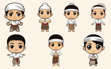 chibi characters bundle traditional balinese men character set
