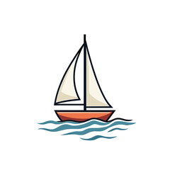 Simple Vector Illustration of a Sailboat on Water with White Sails and Orange Hull, Nautical Theme