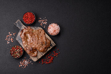 Steak, grilled beef, sirloin cooked on the barbecue with salt and spices