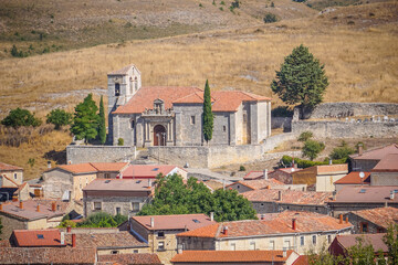 Panoramic view of the village of Quintanilla Sobresierra with the church of San Pedro Apostol in...