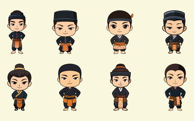 chibi characters bundle traditional indonesian islamic clothing character set