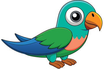 Cartoon Parrot Illustration Turquoise Head, Green Wings, Blue Feathers, and Orange Beak
