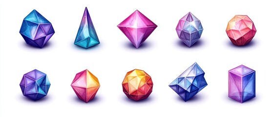 Collection of vibrant, geometric gemstones in diverse shapes and colors