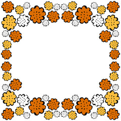 Appetizing cookies, crackers, biscuit pastries, seamless pattern in cartoon style. Frame with baking elements, ruddy buns.