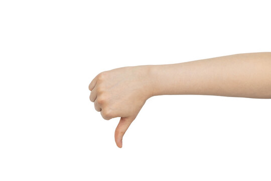 hand showing thumb down on white isolated background. gesture dislike, bad. negative reaction