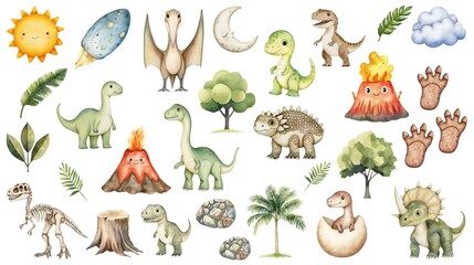 Obraz premium Dinosaurs Explore A Lush Prehistoric World Playful Creatures Enjoy A Beautiful Jurassic Landscape