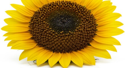 Fototapeta premium Vibrant Sunflower Blossom - Close-up of a single, bright yellow sunflower against a white background. Perfect for summer themes