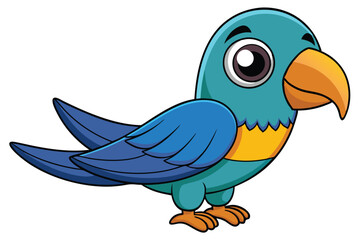 Cartoon Parrot Character Illustration Blue, Yellow and Orange Bird Design with Big Eyes