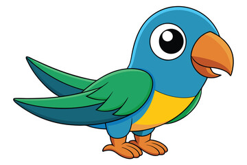 Cartoon Parrot Illustration Featuring Blue Head, Green Wings, and Orange Beak