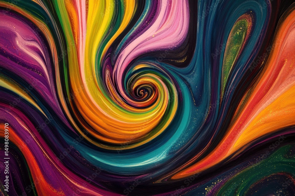Poster vibrant abstract swirling pattern with a blend of colors creating a dynamic visual experience, abstr