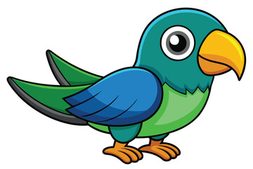Cartoon Bird Teal Head, Blue Wings, and Green Body with Yellow Beak