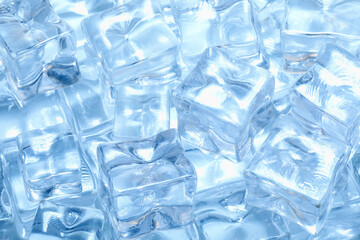 Cubes of clear ice as background, closeup