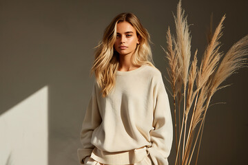 minimalist style, fashion editorial featuring classic cuts and timeless attire in neutral tones