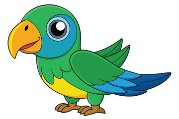 Cartoon Illustration of a Green, Yellow, and Blue Parrot with a Smiling Expression
