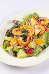 Portion of gourmet mediterranean shrimp salad 
