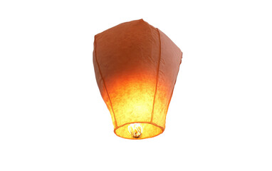 Small orange lantern is lit up and floating in the air