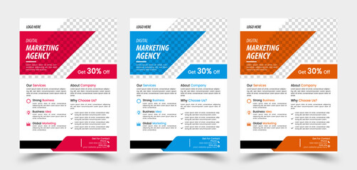 Modern Business Flyer Bundle – A4 Corporate Marketing Templates with Abstract Design Elements in Red, Blue, and Orange – Editable Vector Layout for IT Company Promotion, Poster, Brochure, and Cover.