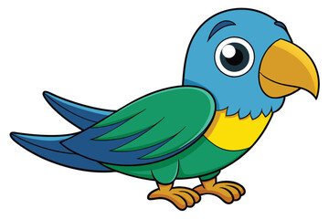 Cartoon Blue Parrot with Green Wings and Yellow Breast Illustration Image