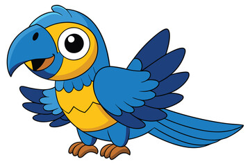 Animated Blue and Yellow Macaw Parrot Character Standing with a Friendly Expression