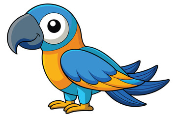 Cartoon Macaw with Blue Feathers, Grey Beak, and Orange Chest Standing Upright