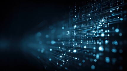 Abstract digital network background with glowing dots and lines in blue tones.