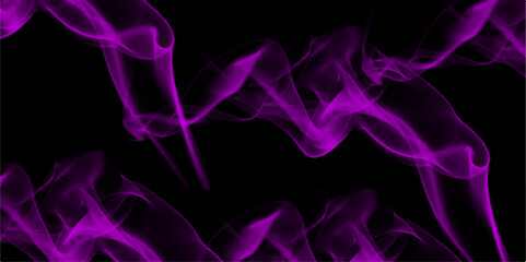 Abstract purple wave of light on a black background. Abstract chemical purple fire flame isolated on a black background. Line art illustration depicting purple smoke illuminated against a dark backgro