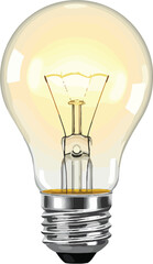 Bright Glowing Light Bulb Vector Illustration with Soft Lighting Effects on Transparent Background for Creativity, Ideas, and Innovation-Themed Designs