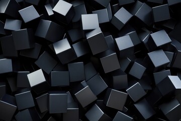 Abstract arrangement of black cubes creates a textured background suitable for various design projects, Abstract background of randomly arranged black cubes