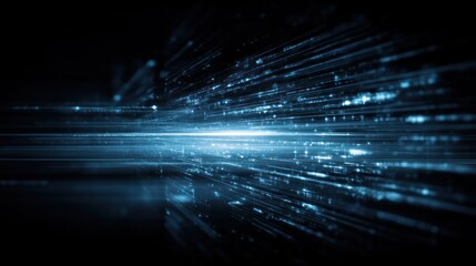 Abstract blue light streaks on a dark background suggesting speed or technology.